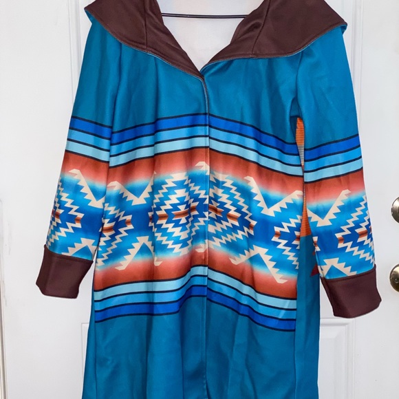 Long Button Down Vintage Retro Hooded Jacket - Picture 2 of 8